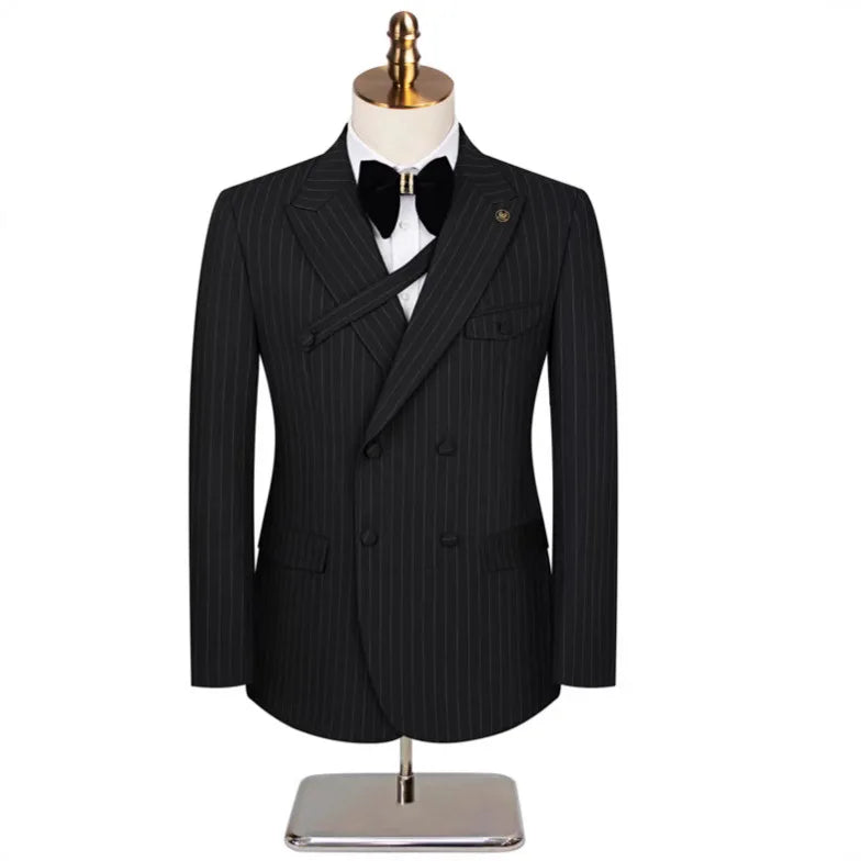 ( Jacket + Vest + Pants ) Prom Groom Tuxedos Latest Designs Male Wedding Suits 3Pcs Set Men's Striped Casual Business Suit - Luxurymenwear