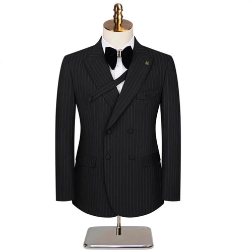( Jacket + Vest + Pants ) Prom Groom Tuxedos Latest Designs Male Wedding Suits 3Pcs Set Men's Striped Casual Business Suit - Luxurymenwear