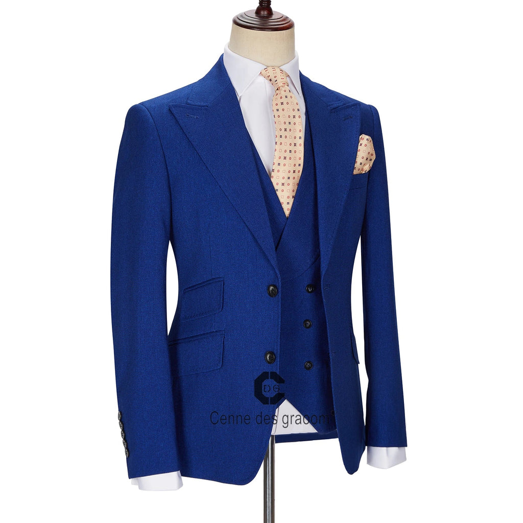 ( Jacket + Vest + Pants ) Cenne Des Graoom New Royal Blue Men Suits Tailor-Made Costume Casual Business Formal Wedding Groom
