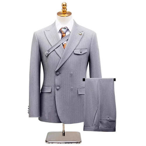 ( Jacket + Vest + Pants ) Prom Groom Tuxedos Latest Designs Male Wedding Suits 3Pcs Set Men's Striped Casual Business Suit - Luxurymenwear