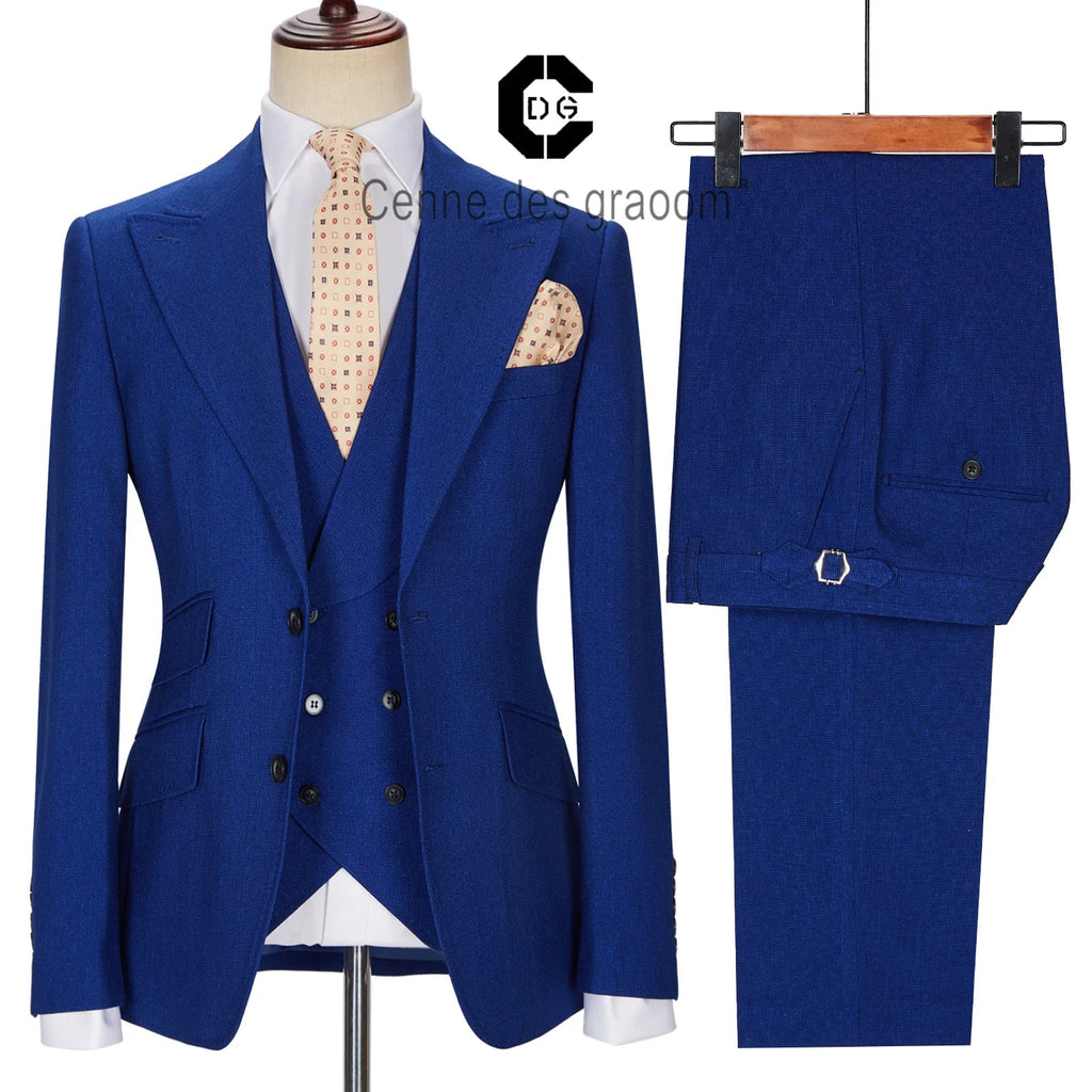 ( Jacket + Vest + Pants ) Cenne Des Graoom New Royal Blue Men Suits Tailor-Made Costume Casual Business Formal Wedding Groom