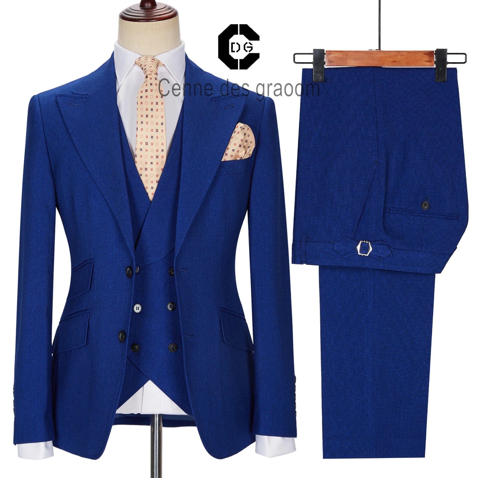 ( Jacket + Vest + Pants ) Cenne Des Graoom New Royal Blue Men Suits Tailor-Made Costume Casual Business Formal Wedding Groom